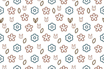 Cute floral bunny pattern on white background
