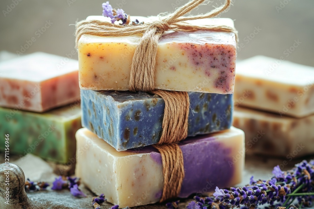 Poster A collection of soap bars stacked on top of each other