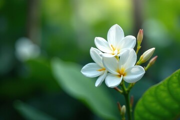 Fototapeta premium Delicate white blooms unfold in tropical splendor, elegant, nature