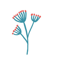 Plant crayon drawn. Spring grass doodle isolated on white background. Summer floral kids element. Chalk or pastel style childish wildflower nature shape. Vector naive illustration by pencil.