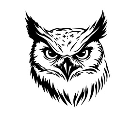 fierce owl head with sharp gaze silhouette vector black shape