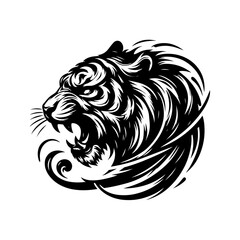 fierce roaring tiger head with dynamic silhouette vector black shape