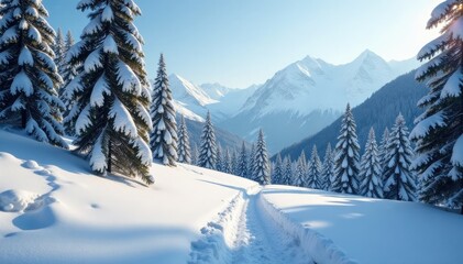 Fototapeta premium A tranquil snow-covered forest in the Swiss Alps, alpine scenery, winter wonderland,