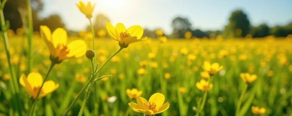 Obraz premium Abundant Yellow Partridge Peas Chamaecrista fasciculata in a sunny wetland meadow, sunshine, abundance, botanical