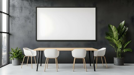 Modern Minimalist Meeting Room Interior with Large Blank Canvas
