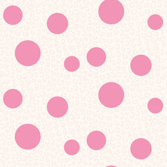 Polka dots seamless pattern. Circle confetti endless background. Pink birthday round elements repeat cover. Colorful chaotic spots continuous ornament. Vector urface design festive motif.