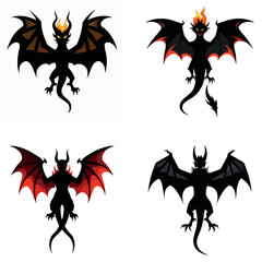 a dragon with massive wings spread wide, tail curled, and fire-breathing stance, powerful fantasy theme, sharp vector design