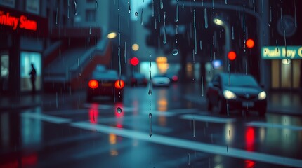 Rainy City Street at Night	