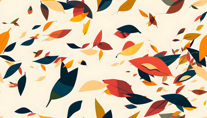 Fototapeta premium Colorful autumn leaves scattered against a light background.