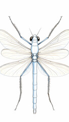 Dragonfly resting, top-down detailed view on white, perfect for educational use