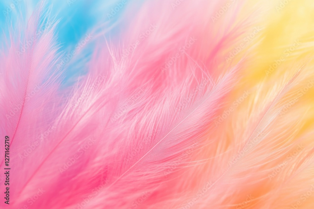 Poster a colorful bird's feather with vibrant plumage and delicate details, suitable for use in illustratio