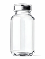 Empty clear glass bottle isolated, packaging design, white background, studio shot