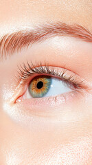 Extreme closeup of an eye looking upward with skin details, for beauty concepts