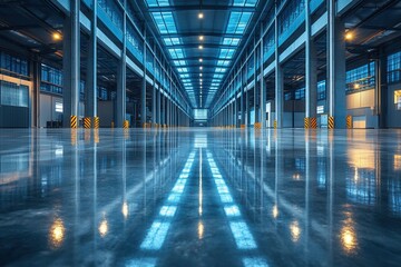 Interior view of an empty industrial warehouse space.