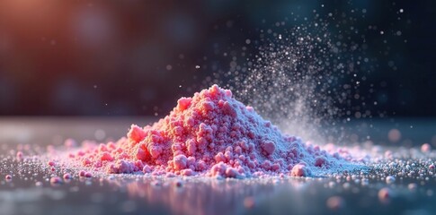 Softly falling powder creates a powdery layer on ground surface, stillness, layer