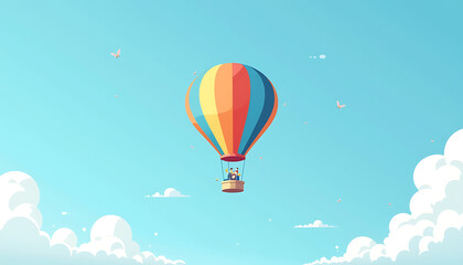 Obraz premium Colorful hot air balloon flying in a bright blue sky