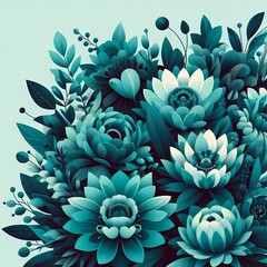 Turquoise Floral Pattern Background	