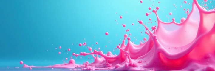 Splash of pink liquid on blue background with yellow swirls, splash, pink, fluid