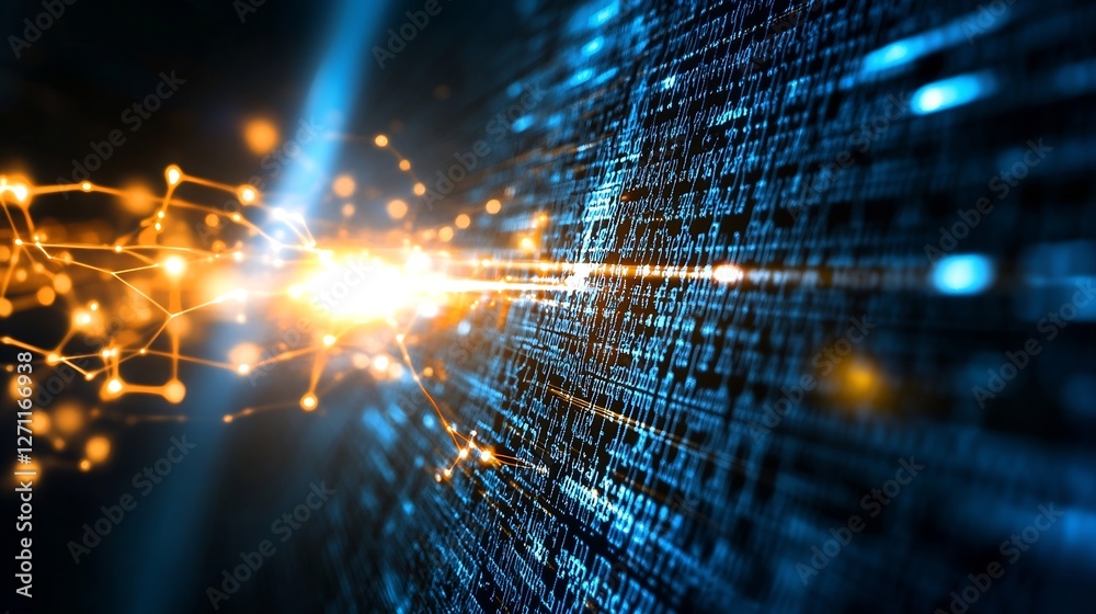 Fototapete Dynamic digital binary data stream glowing with light depicting advanced technology concepts : Generative AI