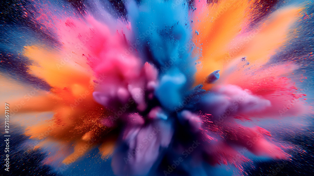 Aufkleber Illustration of a colorful explosion where clouds of saturated colors expand to create a visual whirlwind. The composition conveys a sense of power and inspiration