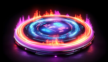 Obraz premium Futuristic platform for display, with glowing edges, for product promo or gaming use