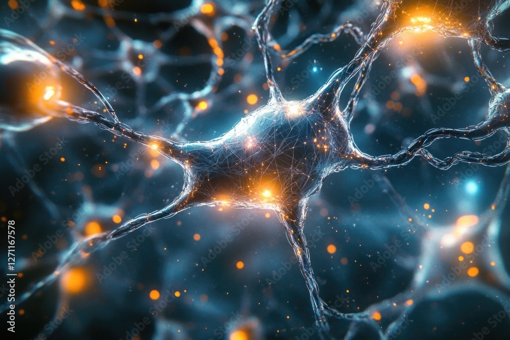 Poster a detailed view of interconnected neurons in the brain