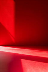 Abstract composition of vibrant red colors with dynamic shadows creating depth and contrast