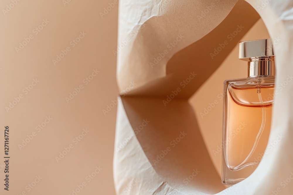Poster A close-up shot of a perfume bottle with intricate design and label