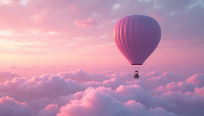 Obraz premium Hot air balloon floating in pink clouds