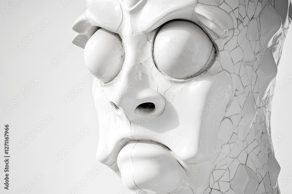 Poster A close-up shot of a sculpture depicting a human face, suitable for use in art-related contexts or as a decorative element