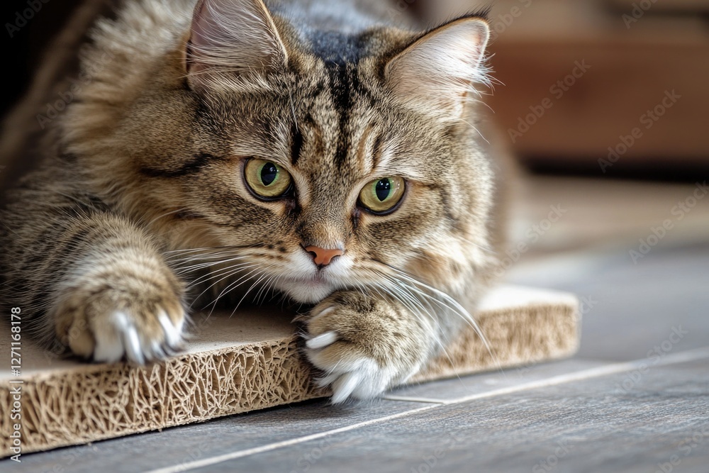 Poster a cat lying down on a box, with its fur and whiskers visible