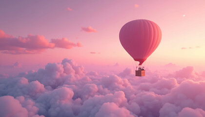 Fototapeta premium Hot air balloon soaring above fluffy clouds