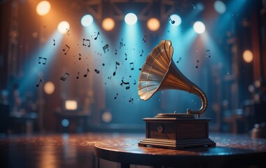 Vintage Gramophone in a Jazz Club Timeless Music Atmosphere