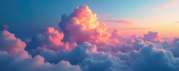 Softly glowing clouds across a blue sky with red hues, clouds, colorful