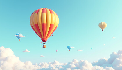Naklejka premium Colorful hot air balloons floating in blue sky