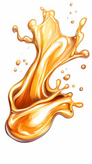 Fototapeta premium Golden liquid splash. Abstract honey, oil or juice flow on white background