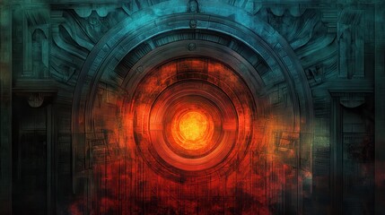 Abstract Glowing Portal Ancient Machine Design