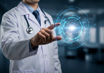 Doctor Using Futuristic Technology Interface for Healthcare