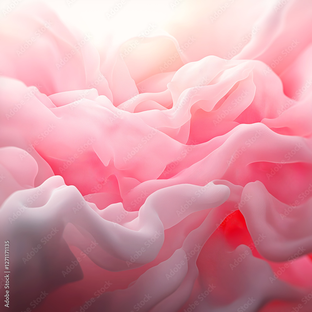 Aufkleber Abstract illustration with pink flowing fabrics and soft lighting. The composition is done in a minimalist style with emphasis on flowing lines and subtle gradients