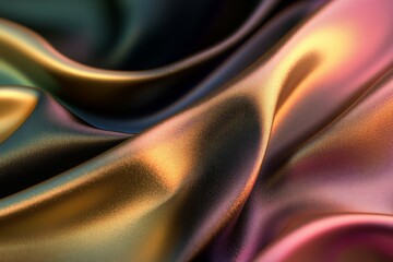 Soft ripples of pink and green silk fabric flow. Artificial Intelligence