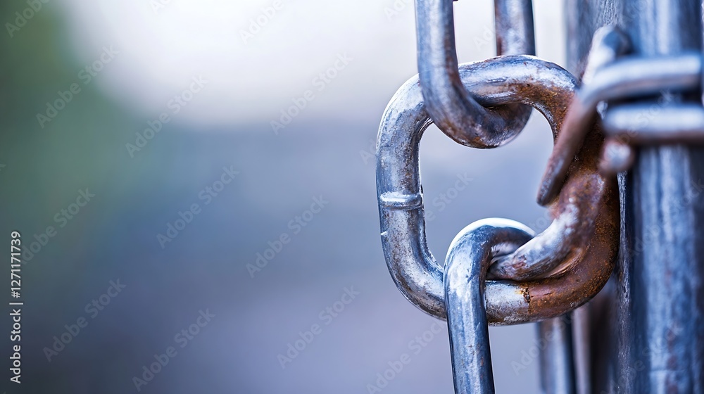 Poster Closeup of interlocked metallic chain links exhibiting strength and durability with a rustic touch : Generative AI