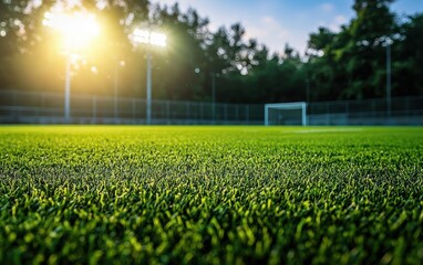 A large sports field with perfectly even, vibrant green grass