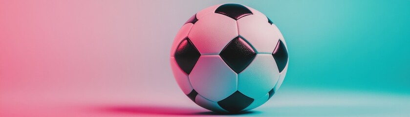 A white and black soccer ball. The ball is sitting on a surface
