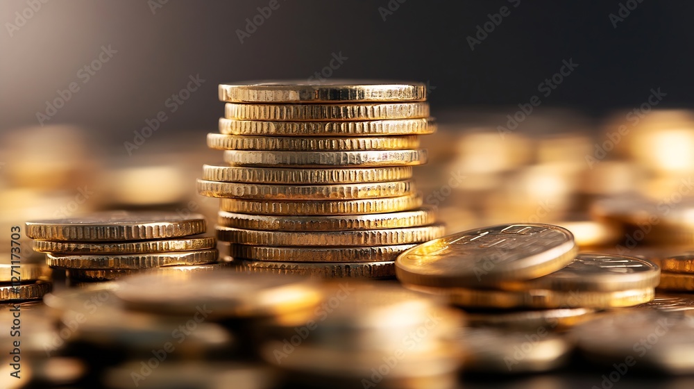Poster closeup of a stack of shiny golden coins symbolizing wealth and financial growth concepts : generati