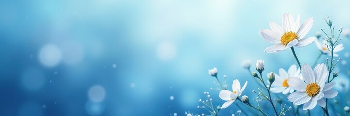 Gradual gradient of blue shades merges with delicate florals, nature-inspired, gentle