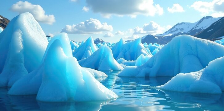 Icy chunks separate into unique shapes as the glacier calve, landscape, bluish, calving