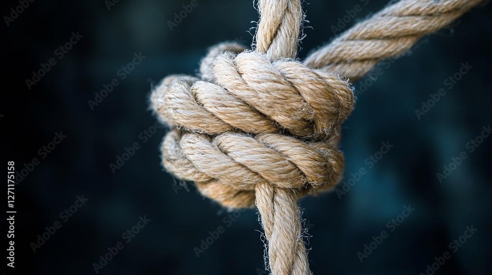 Aufkleber Close Up of a Strong Natural Fiber Rope Knot Displaying Craftsmanship and Detail in a Rustic Setting : Generative AI