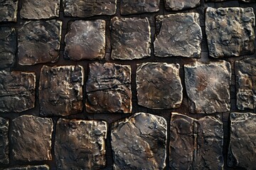 Photo of European cobble stone paving surface. Detailed photo textured background