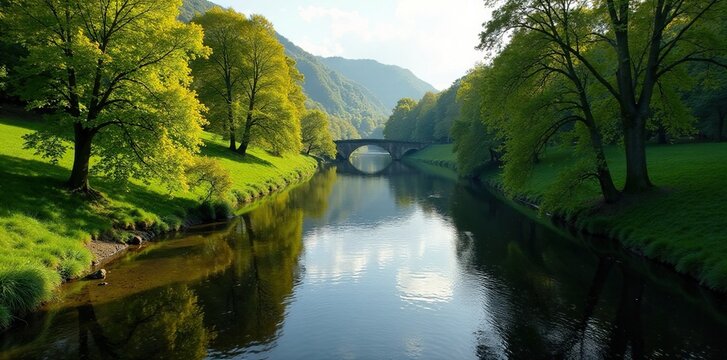 River Wye flowing through Tintern Abbey grounds, wales, waterway, rivers