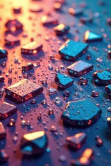 Fragile glass shards in scattered arrangement, glass debris, fragmented glass